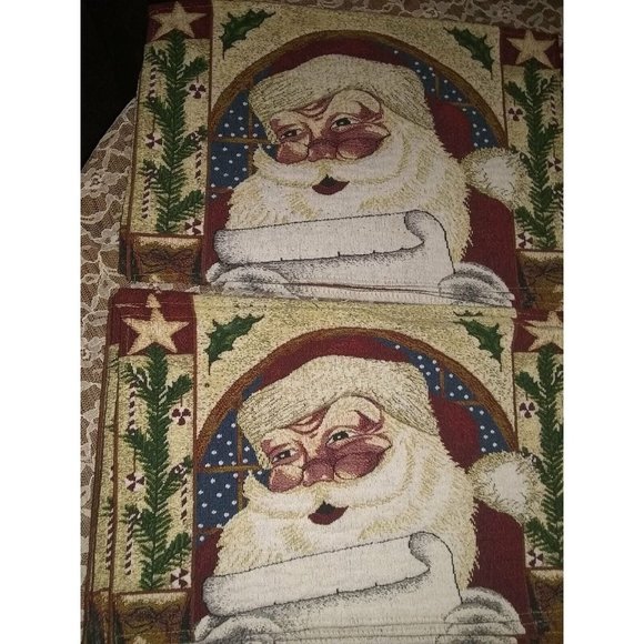 12 Santa Claus Christmas India cotton/ polyester blend tapestry style placemats - Picture 9 of 12